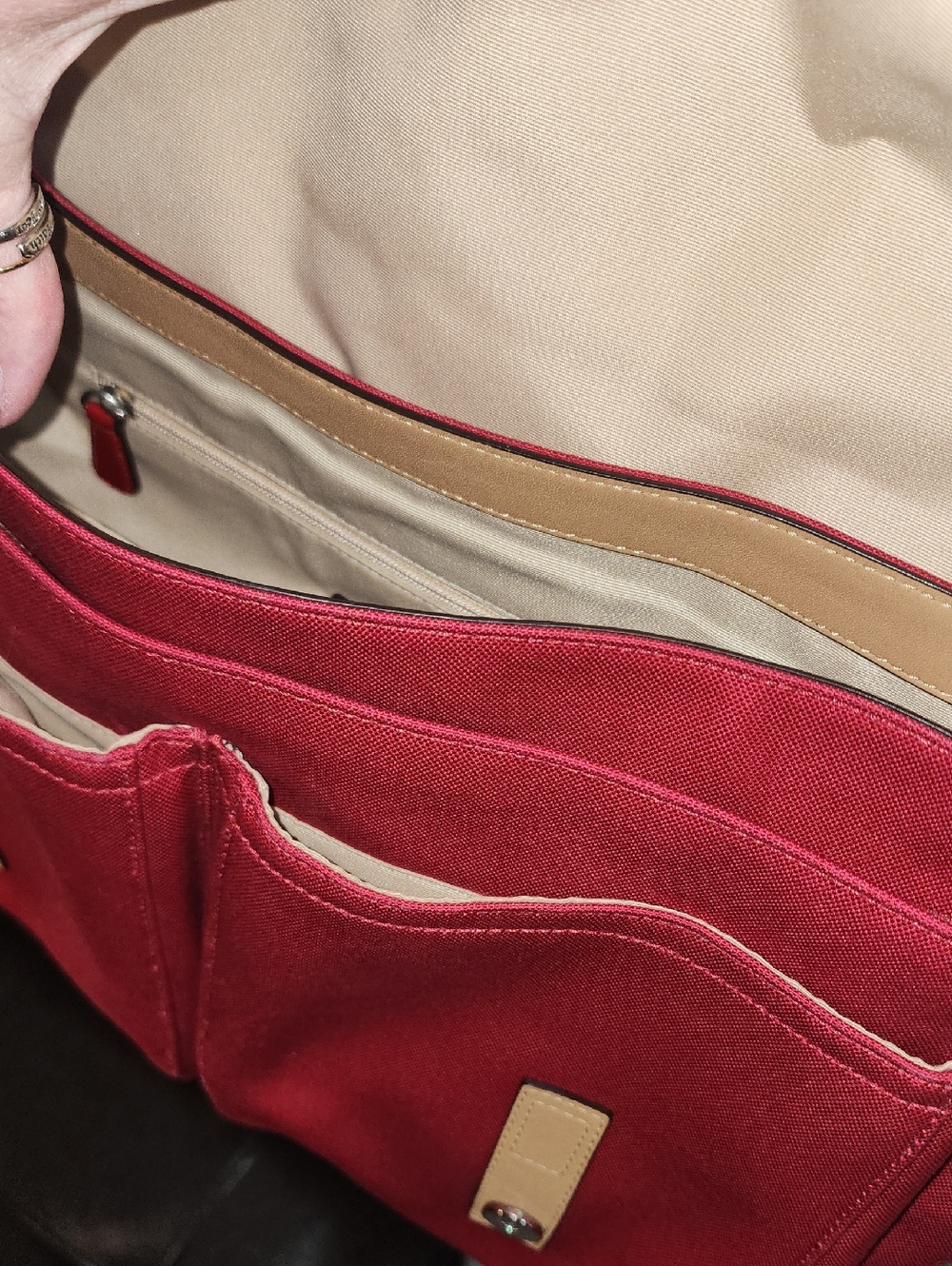 Coach Leather Red Canvas Messenger Bag Cream Trim Striped Accent Business Tote - Picture 10 of 16